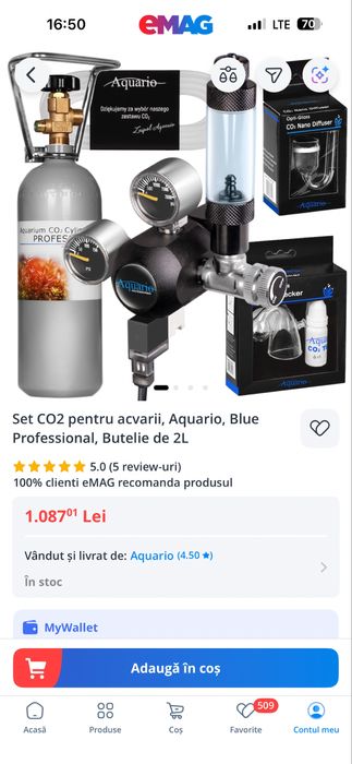 Vand sistem de acvariu CO2 Aquario profesional 2 litri