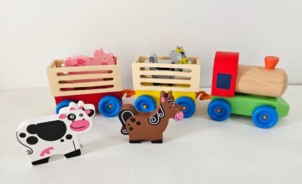 Lot de jucarii educative din lemn. Busy board, puzzle incastru, legume