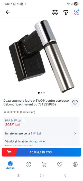 Duza spumare lapte e-SWC® pentru espressor DeLonghi, Nou