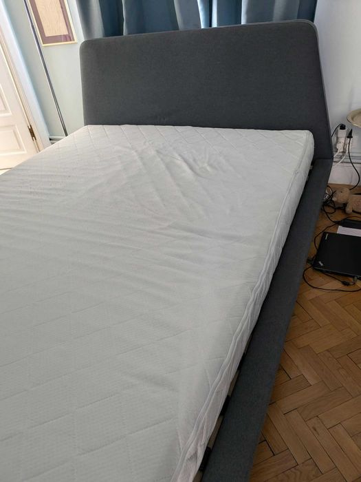 Pat tapițat 160x200 cm (Polonia) + Saltea IKEA + Somieră incluse - Stare perfectă