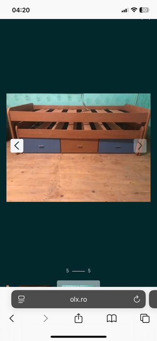 Pat dublu 200cmx90cm cu trei sertare si doua saltele incluse