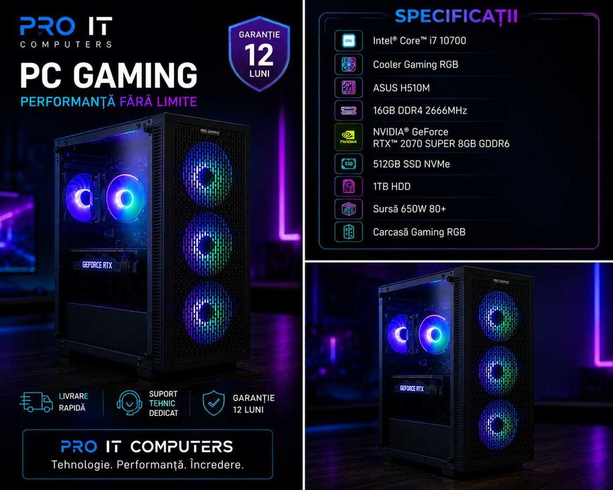 Calculator Gaming i7 10700, 16GB DDR4, RTX 2070 Super 8GB DDR6, 512SSD