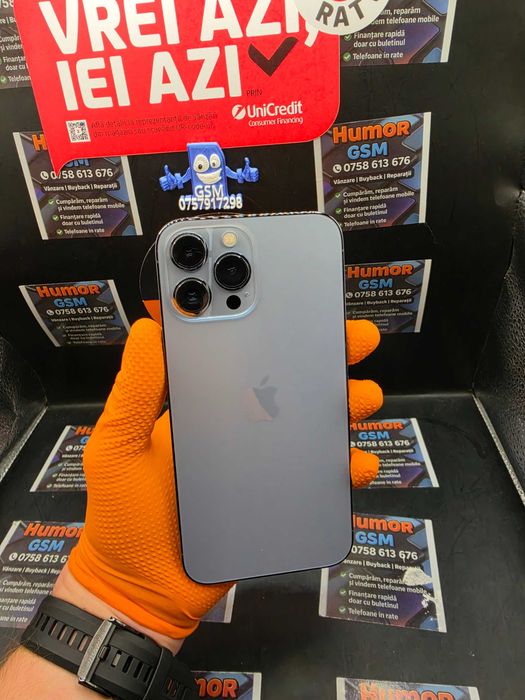 Humor GSM ofera spre vanzare / iPhone 13 Pro Max / 128GB / Sierra Blue / Baterie 100% / Garantie 12 luni / Rate