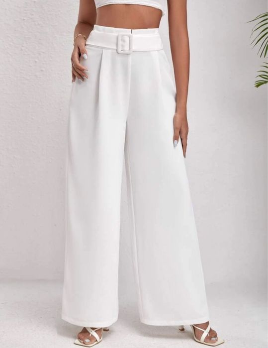 Бели елегантни панталони с висока талия