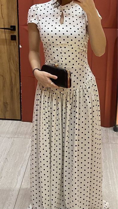 Elegant White  Black Polka Dot Dress