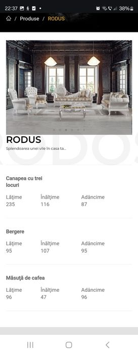 Set pentru living canapea și 2 fotolii lemn masiv, Turcia