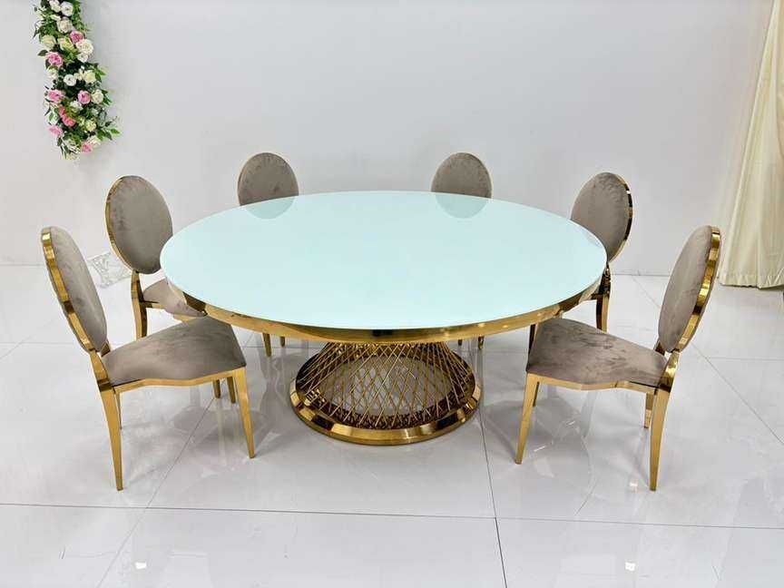 Scaun Auriu Lux Tapitat, Catifea Cappuccino, Otel Inoxidabil, Auriu