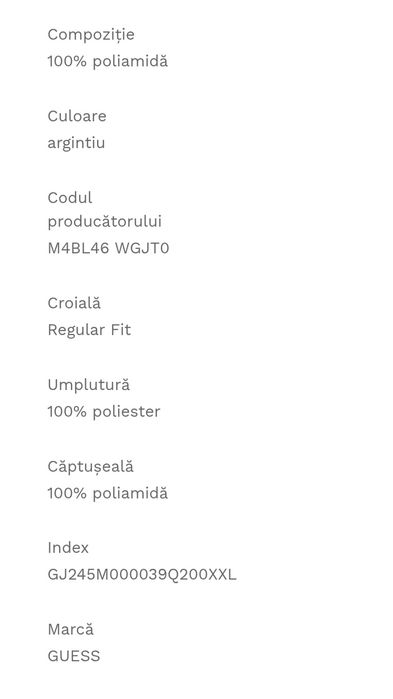 Geacă Guess Metalic Silver