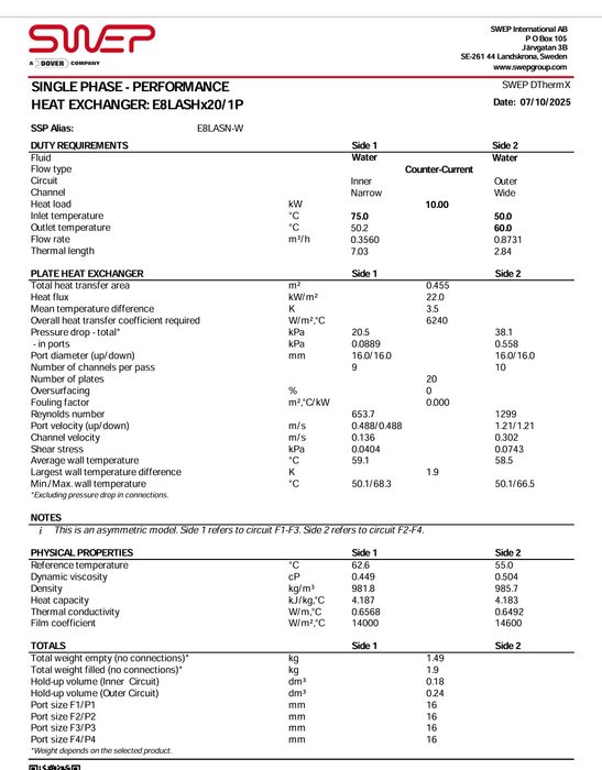 Schimbator de căldură brazat din inox SWEP  E8LAS x20 centrale termice