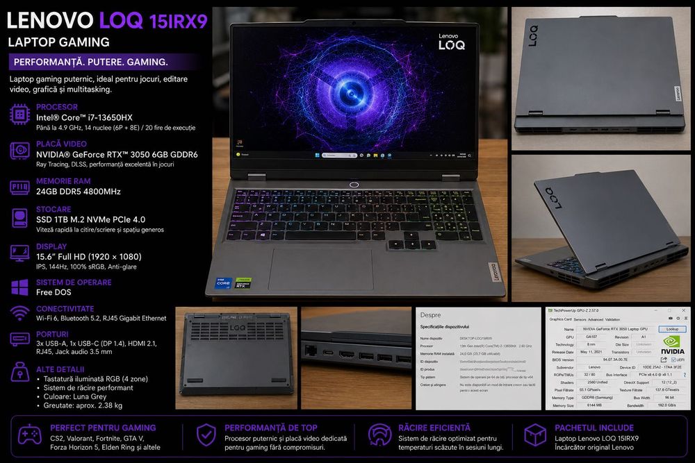 Lenovo LOQ 15IRX9 Gaming | i7-13650HX | RTX 3050 6GB | 24GB RAM | SSD 1TB | 144Hz