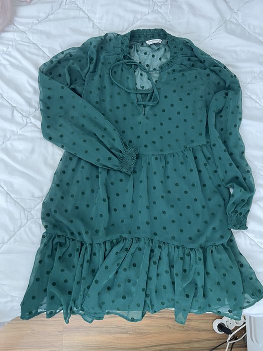 rochie straduvarius verde cu buline tip baby doll
