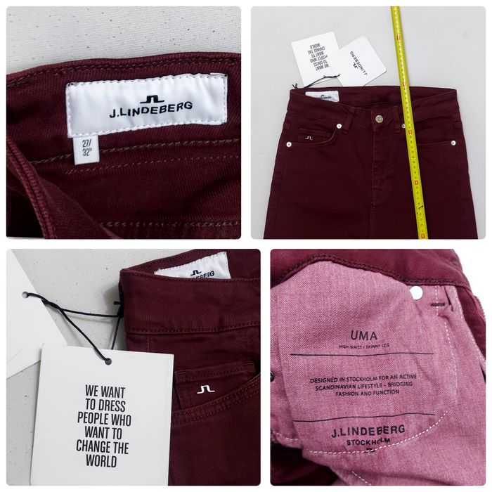 Pantaloni J Lindeberg model Study & Uma, jeans Regular Fit în culori albastru și burgundy, măsura 27 × 32 sau XS/S