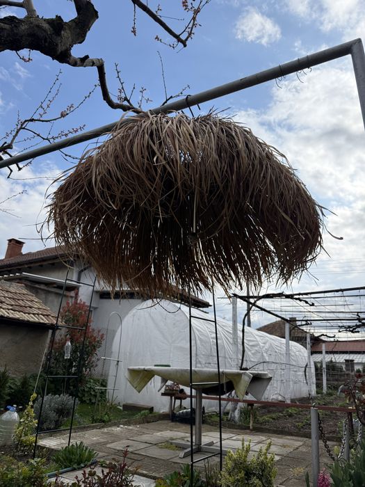 Прекрасен абажур със соларни крушки и естествена слама