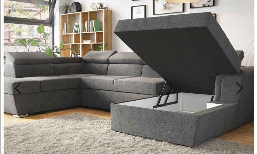 П-образен тъмно сив диван