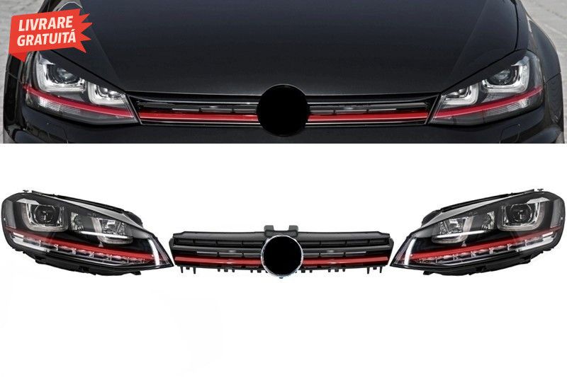 Ansamblu Faruri 3D Semnal Dinamic LED cu Grila VW Golf 7 VII (2012-201