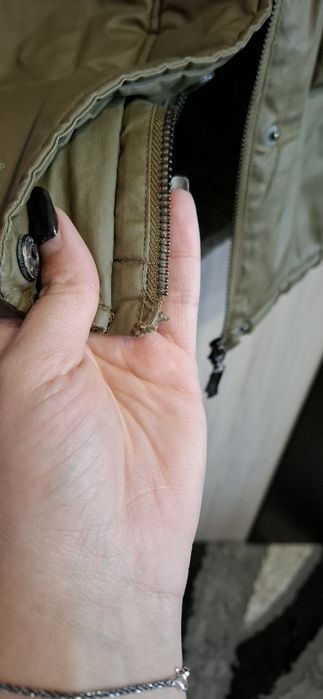 Дамско топло зимно яке тип парка в маслено зелен цвят