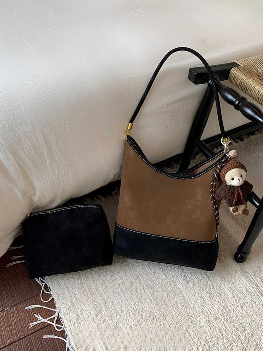 Сумка шоппер 2 в 1 женская, хобо на плечо, замшевая, повседневная