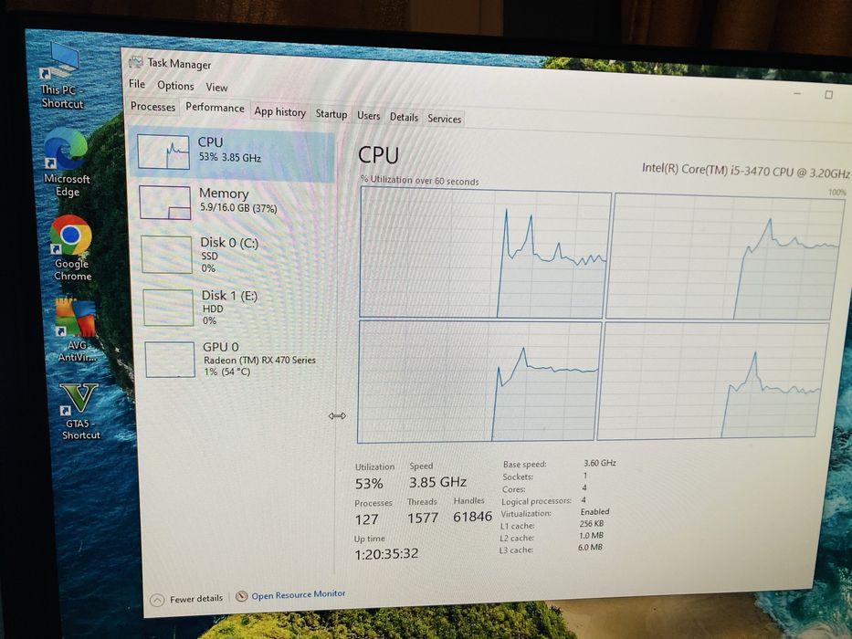 Геймърски Intel I5 3470,RX 470 4GB,16GB RAM,128 GB SSD+500GB HDD