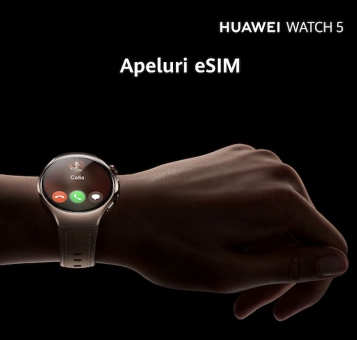 Smartwatch HUAWEI Watch 5 42mm, Stainless Steel Case with White Composite Strap - Sigilat