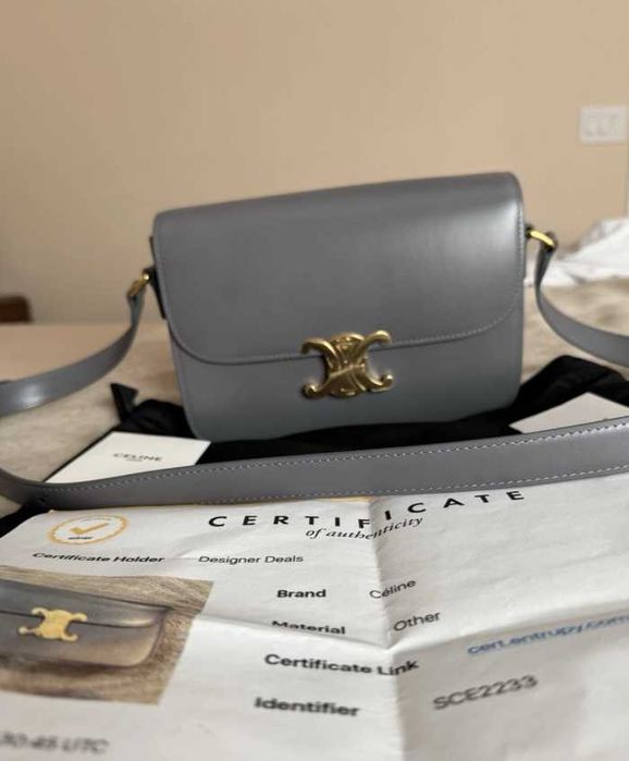 Geantă Celine Triomphe Gri, Piele netedă