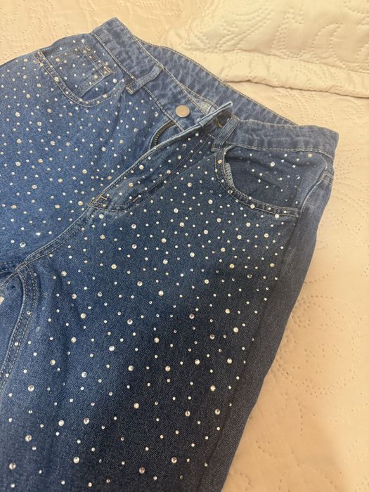 Дънки с камъни синьо