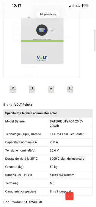 Acumulator solar premium VOLT POLSKA ULTRA-5 26.6V 200Ah
