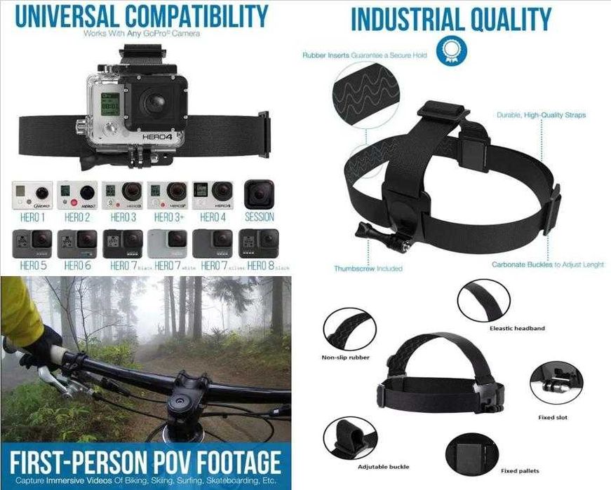 Болт Челник Монтажна Лента за Екшън Камери Крепежен Челник Универсална Стойка за Глава Монтаж Спортни Камери GoPro Спортна Видеокамера Eкшън Kамера...