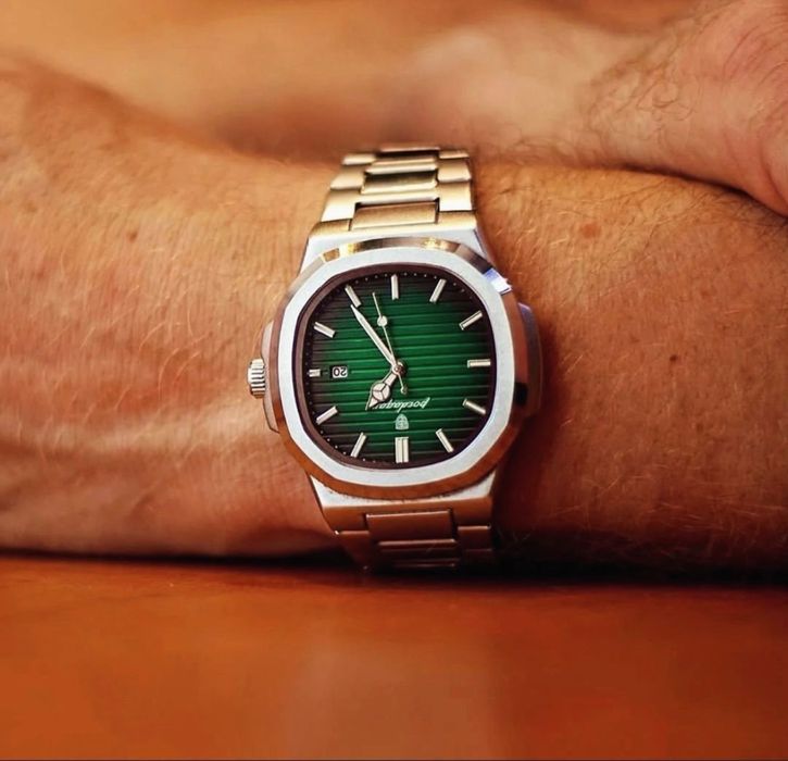 Ceas barbatesc Poedagar, otel inoxidabil, argintiu, cadran verde