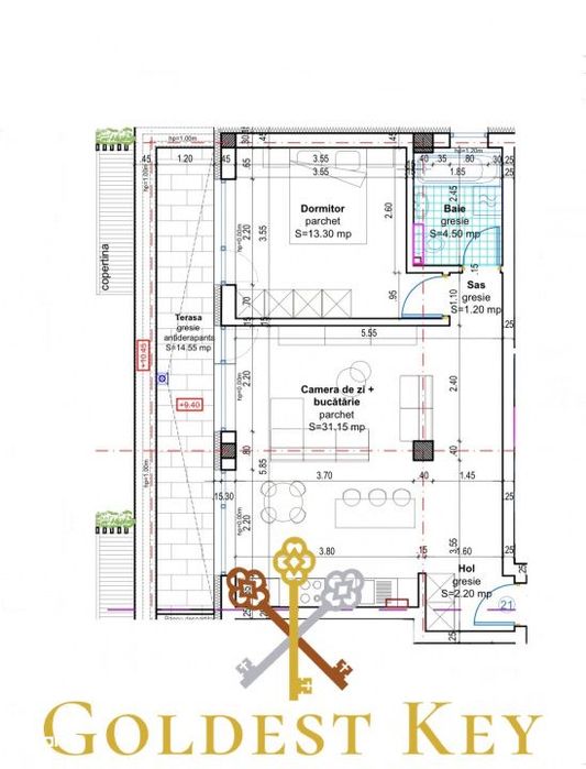 Apartament semifinisat cu 2 camere, terasa si parcare inclusa! Baciu