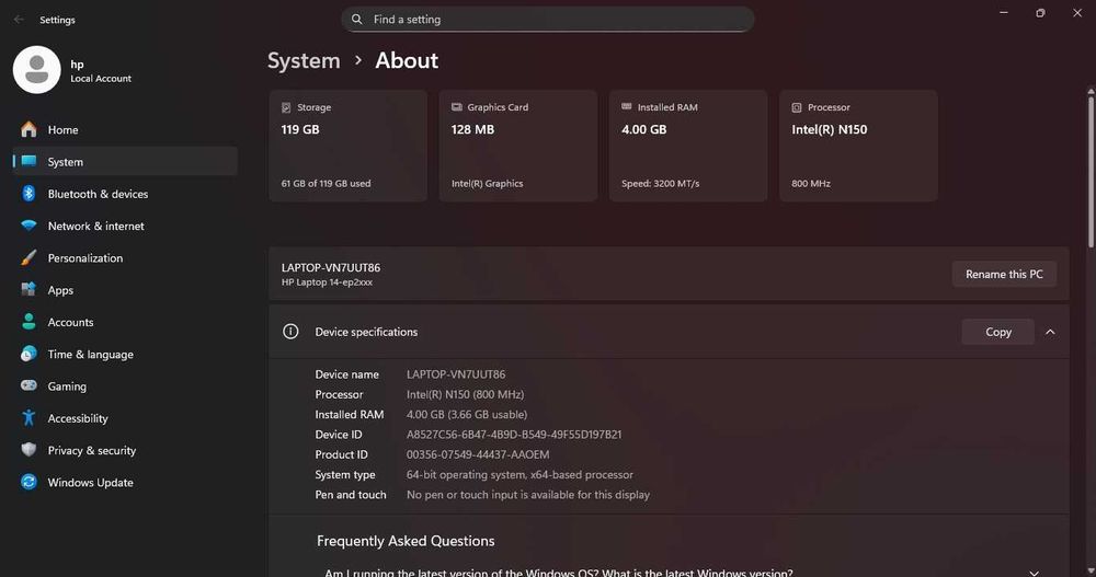 Laptop HP 14" HD Intel Win 11 Home