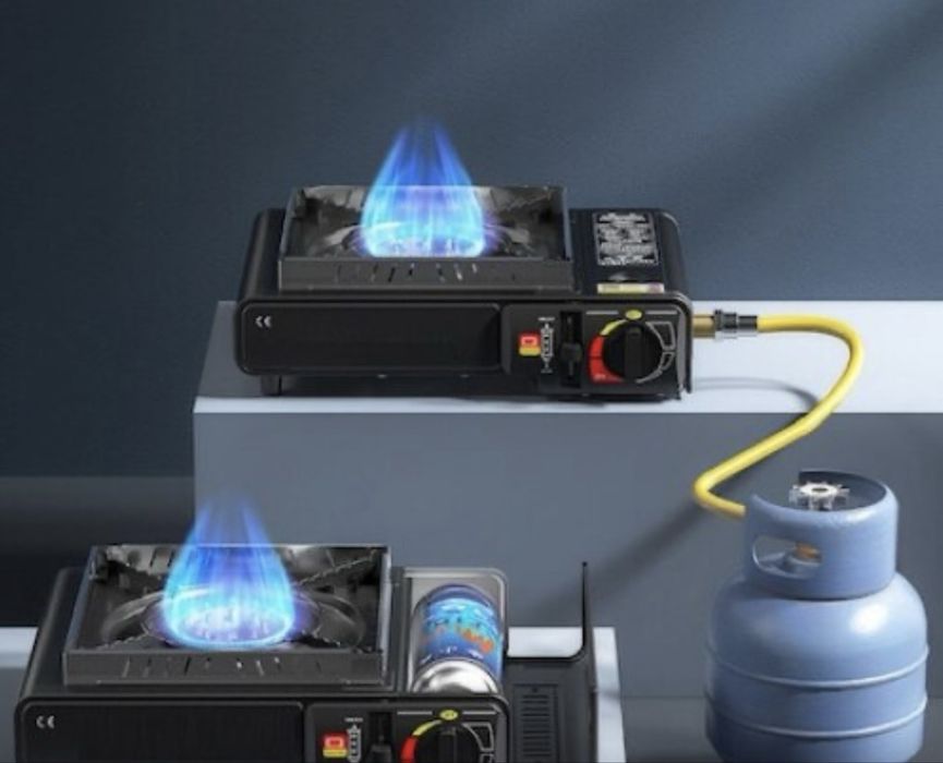 Aragaz portabil camping  cu dubla alimentare gaz si spray aprindere automata