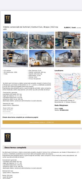 Cladire emblematica/spatiu comercial de inchiriat magazin Onix Centru Civic Brasov