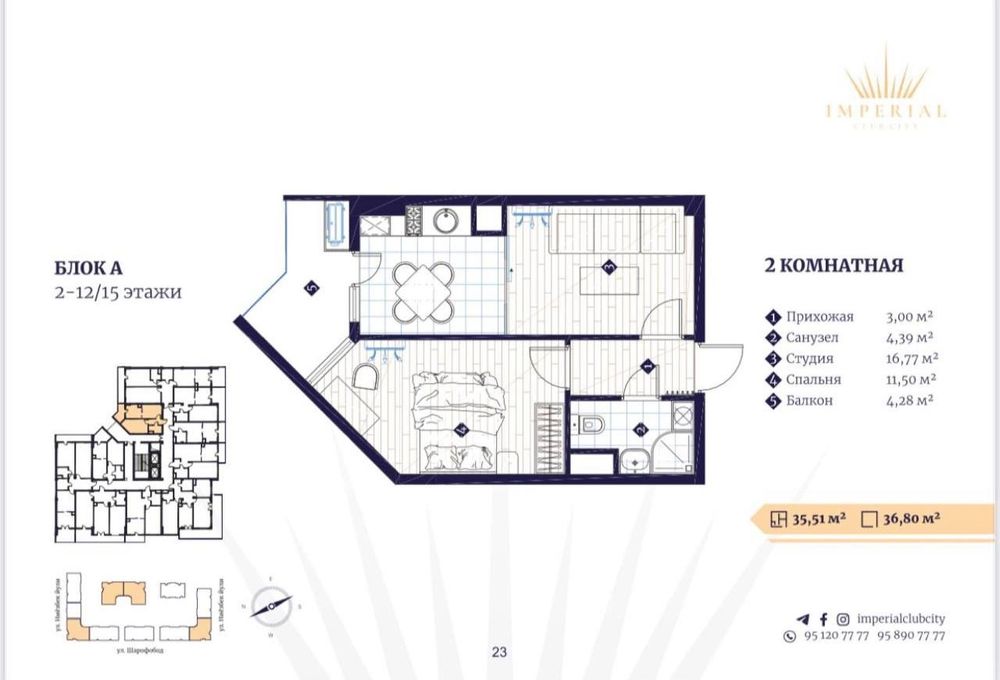 ЖК Imperial Club City 2х комнатная квартира Ц-2 Алайский Продажа СНУ