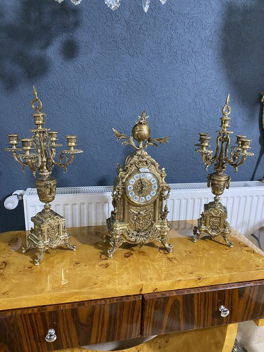 Set ceas cu sfesnice din bronz masiv