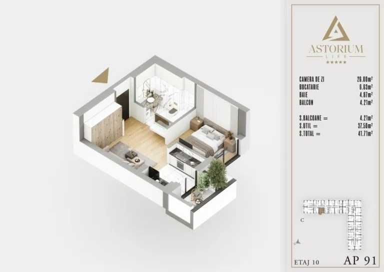 Garsonieră Rezidențială cu Geam Tripan | Astorium Life | Comision 0%
