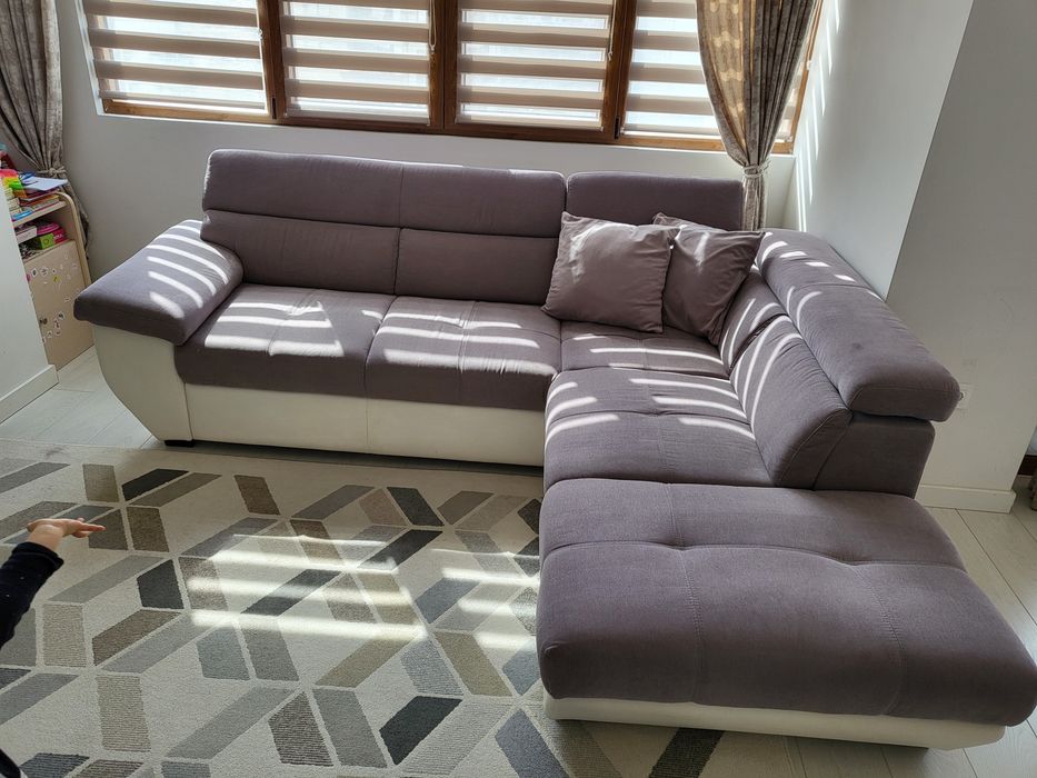 Немски Ъглов сив диван Cotta с ракла и функция сън