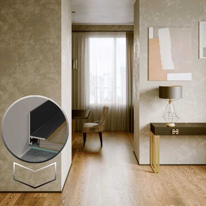 Микроплинтус L-образный щелевой MicroPL черный матовый алюминиевый