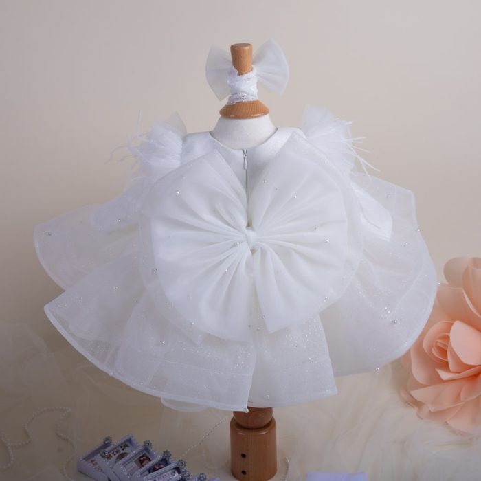 Ofelia Extra Premium – Trusou Botez Fetiță Alb 0–24 luni – (Mânecuță Scurtă)