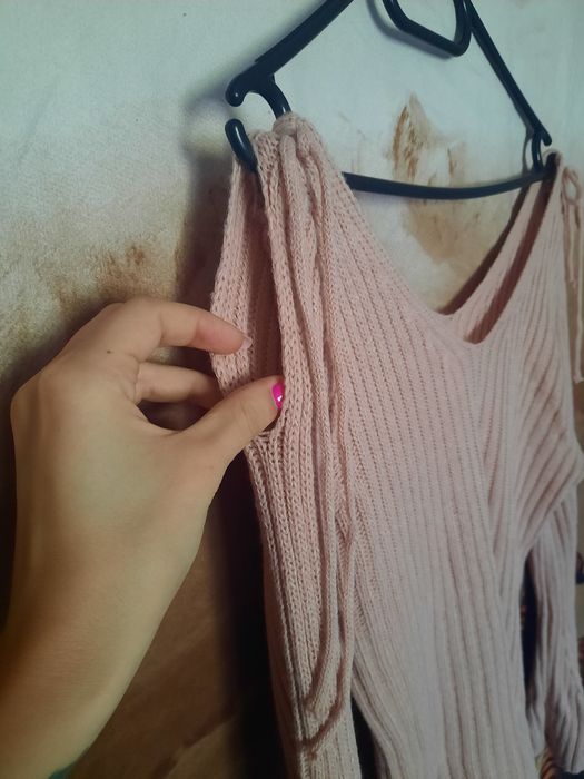 Пуловер, ръкав камбана, цвят пепел от рози