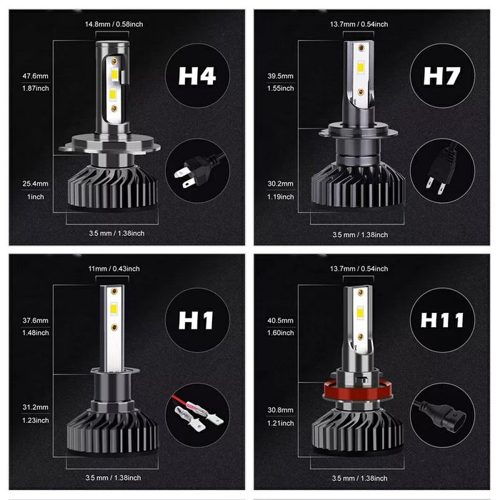 Două Becuri Led H1,H3,H7,H8,H9,H10,H12,H11,,hir2H13,B3,HB4,80W/20000LM