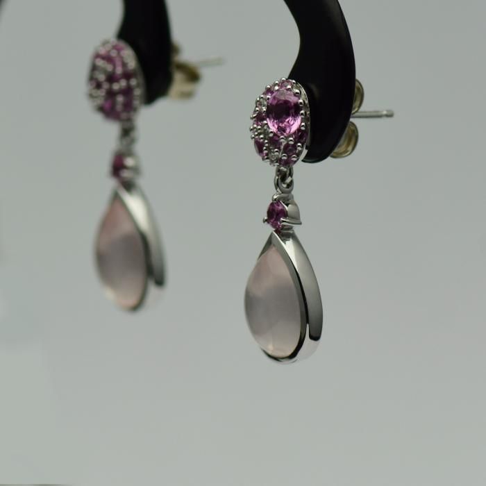 Cercei din aur alb cu safire, cuart si diamante cod 2325