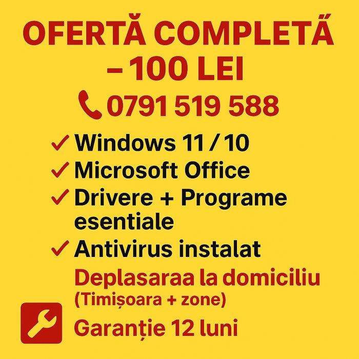 Instalare windows 11,10 office drivere jocuri programe antivirus  reparații calculatoare laptop curatare upgrade imprimante routere la domiciliu