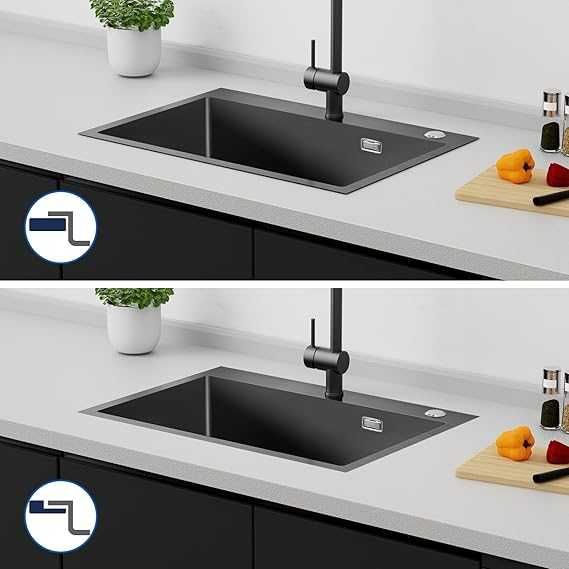 Chiuvetă de bucătărie, 60,5 x 43,5 cm neagră Auralum