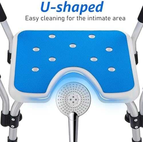 Нов Стол за къпане душ с подлакътници U-образна седалка син 150 кг възрастни и инвалиди