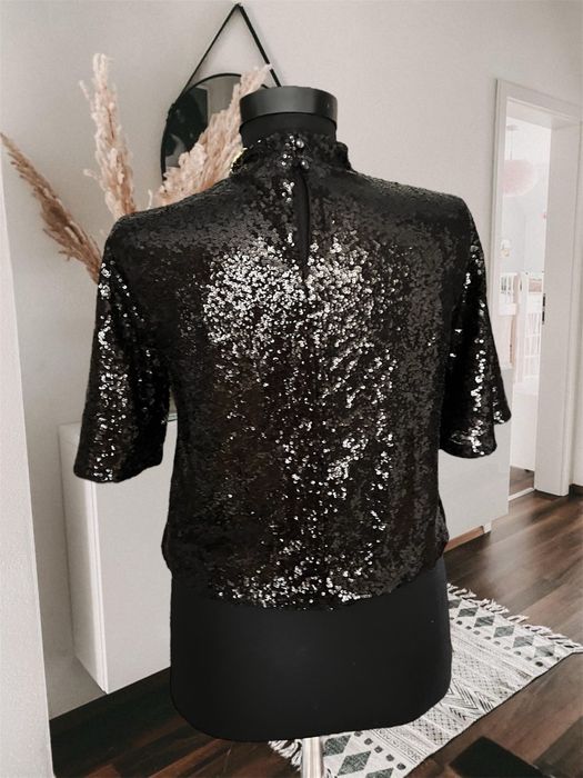 Top bluză H&M de ocazie neagră cu paiete
