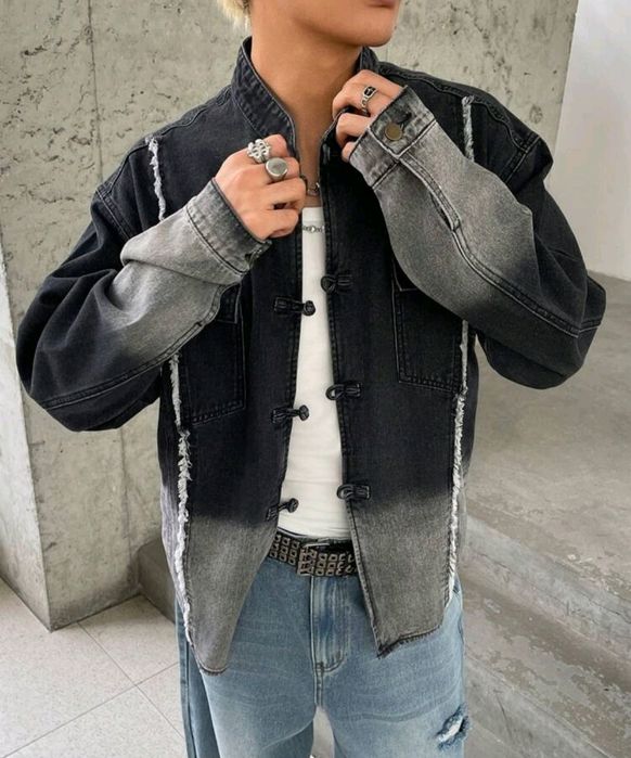 Ново мъжко карго дънково яке риза Street Style изтъркано  деним памук