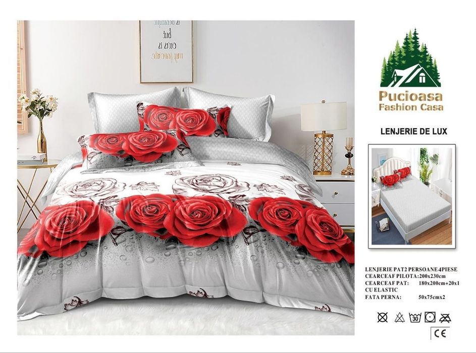 Lenjerii Premium Finet 4 piese 
‼️Dimensiuni:
‼️Cearceaf de pat cu elastic 180 cm x 200 cm (compatibil pt saltele 140x200cm, 160x20