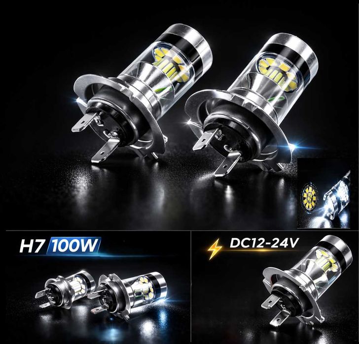 Set 2 Becuri LED auto H7 1oo W, 12-24V DC