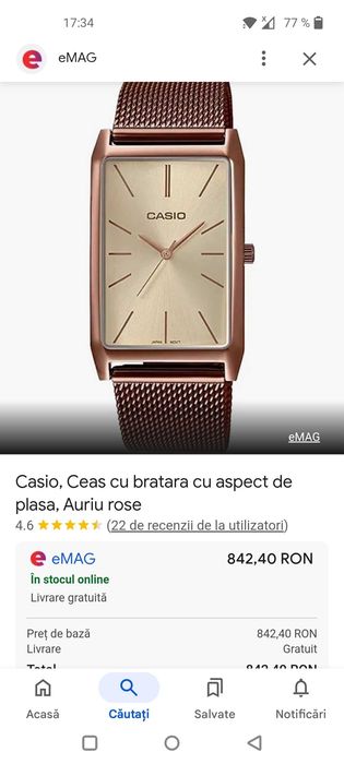 Casio Collection Stainless Steel Ceas cu Rose Gold Brățară Metalică