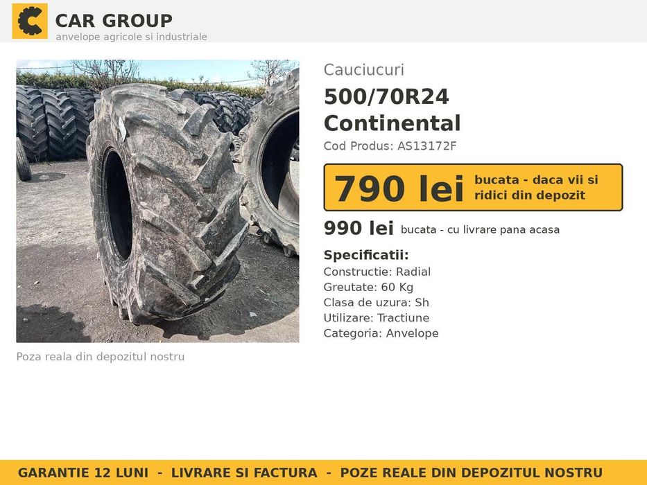 Anvelope Cauciucuri 500/70R24 500/70 R24 5007024 19.5L-24 Continental Buldo Industrial SH Second Hand Discount Oferta OCAZIE Utilaje Agricole Pret Bun